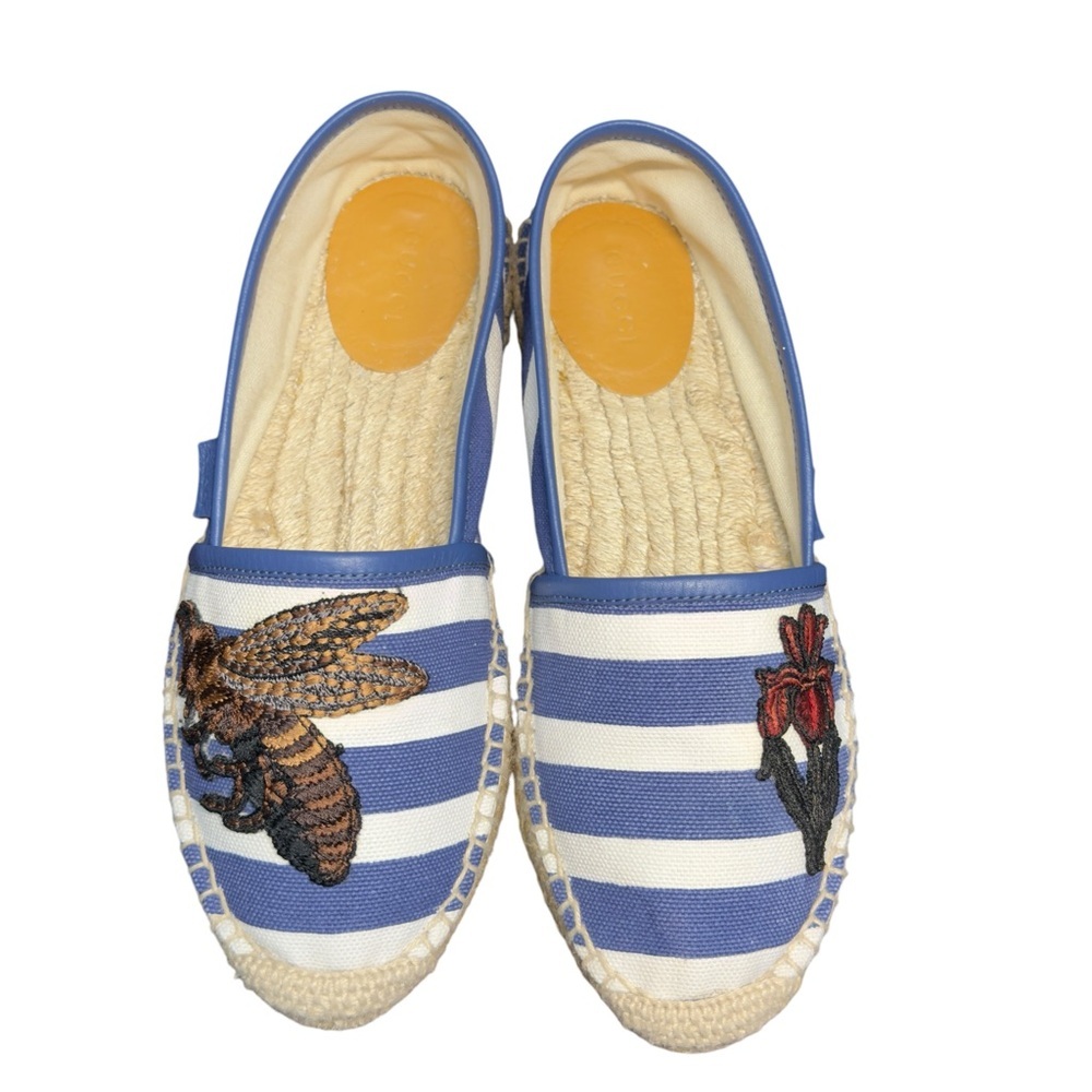 Gucci Striped Canvas Yacht Beach Luxury Resort Espadrilles With Logo Embroidered - Picture 14 of 16